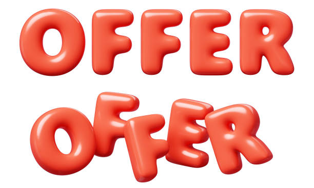 istock Offer red Inflatable flying word for promotion design. 3D render illustration 2177299888