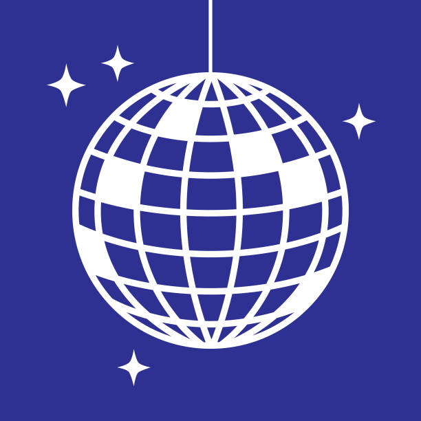 Vector illustration of awhite disco ball on a blue background.