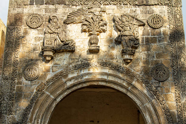 istock Religous craftwork on the facade of an old chapel. 2177305400