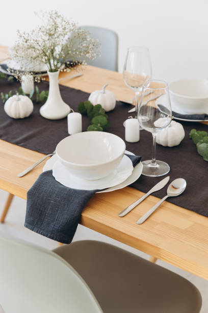 istock Thanksgiving table setting, tableware and decor, decoration, family holiday. Autumn mockup. 2177306102