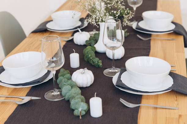 istock Thanksgiving table setting, tableware and decor, decoration, family holiday. Autumn mockup. 2177306103