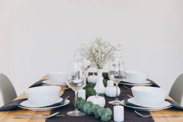 istock Thanksgiving table setting, tableware and decor, decoration, family holiday. Autumn mockup. 2177306140