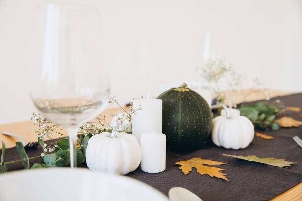 istock Thanksgiving table setting, tableware and decor, decoration, family holiday. Autumn mockup. 2177306222