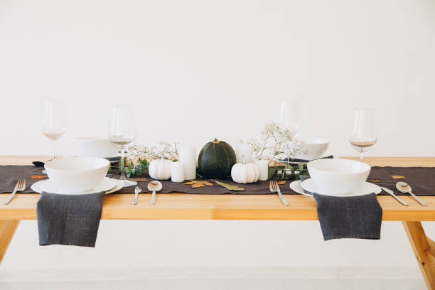istock Thanksgiving table setting, tableware and decor, decoration, family holiday. Autumn mockup. 2177306240