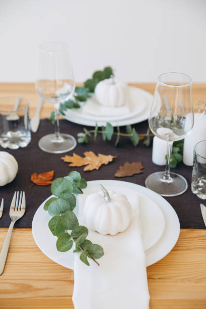 istock Thanksgiving table setting, tableware and decor, decoration, family holiday. Autumn mockup. 2177306294