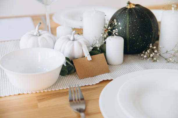 istock Thanksgiving table setting, tableware and decor, decoration, family holiday. Autumn mockup. 2177306382