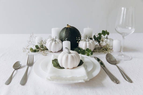 istock Thanksgiving table setting, tableware and decor, decoration, family holiday. Autumn mockup. 2177306410