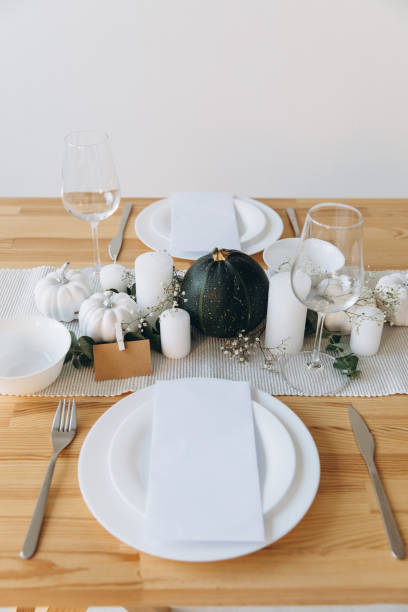 istock Thanksgiving table setting, tableware and decor, decoration, family holiday. Autumn mockup. 2177306415