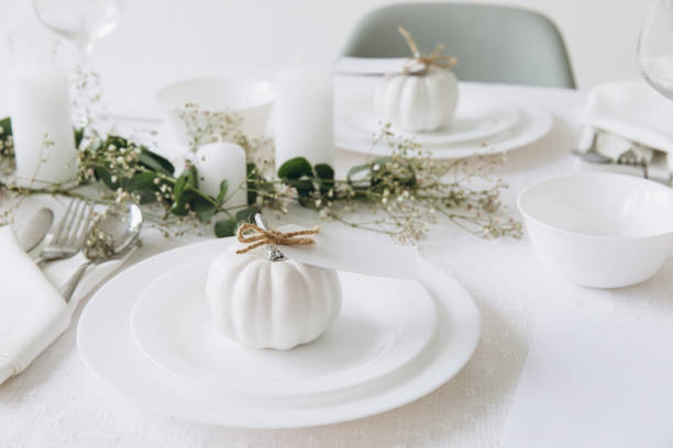 istock Thanksgiving table setting, tableware and decor, decoration, family holiday. Autumn mockup. 2177306486