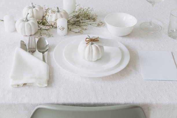 istock Thanksgiving table setting, tableware and decor, decoration, family holiday. Autumn mockup. 2177306487