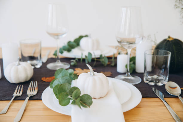 istock Thanksgiving table setting, tableware and decor, decoration, family holiday. Autumn mockup. 2177308527