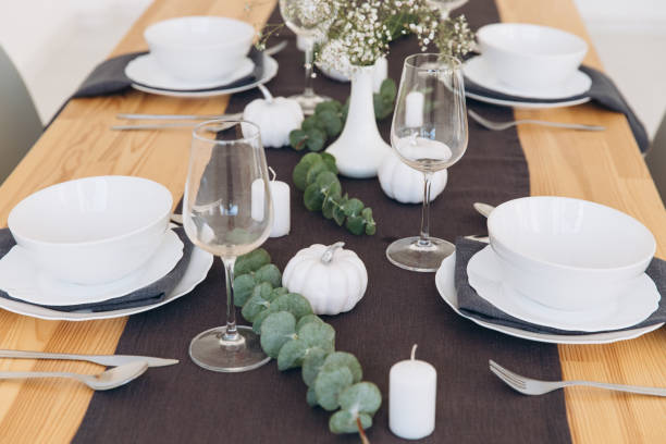 istock Thanksgiving table setting, tableware and decor, decoration, family holiday. Autumn mockup. 2177308528