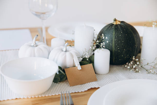 istock Thanksgiving table setting, tableware and decor, decoration, family holiday. Autumn mockup. 2177308569
