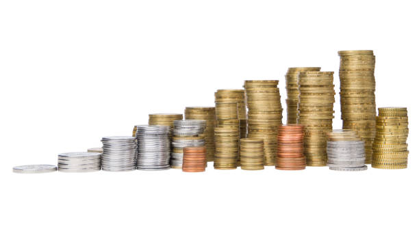 istock Stacks of coins isolated on white background, with clipping path. 2177308969