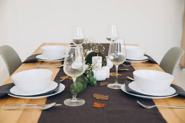 istock Thanksgiving table setting, tableware and decor, decoration, family holiday. Autumn mockup. 2177308980