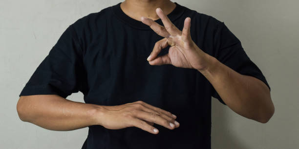 istock Close up Asian man shows hand gestures it means human emotion and expression using sign language 2177313112
