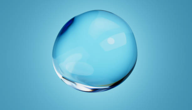 istock Abstract water bubble on blue background. Blue distorted droplet floating, Purity concept. 3d render illustration 2177313379
