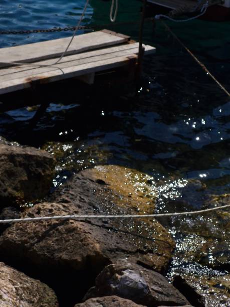 istock Yacht ladder among mossy stones 2177313439