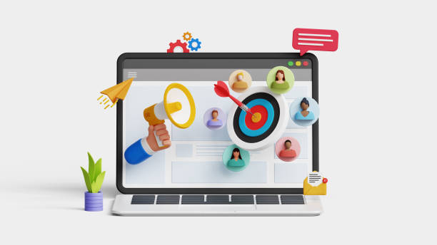 istock Target audience for advertising. Finding customer or client through social media campaign. Focus group research. 3D laptop with megaphone and targeted audience 2177314735