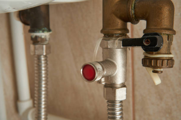 istock A close-up of a water shut-off valve under a sink, with a red indicator button 2177318106