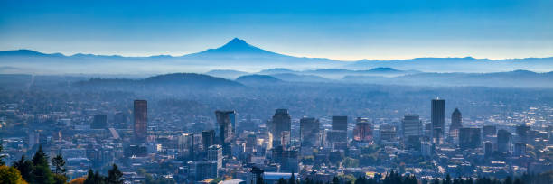 istock Panoramic Portland Oregon skyline with Mt. Hood 2177320280