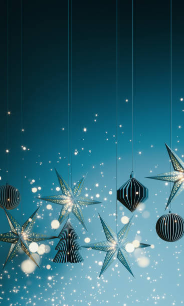 Blue Christmas greeting card with copy space. Christmas decoration on blue background.