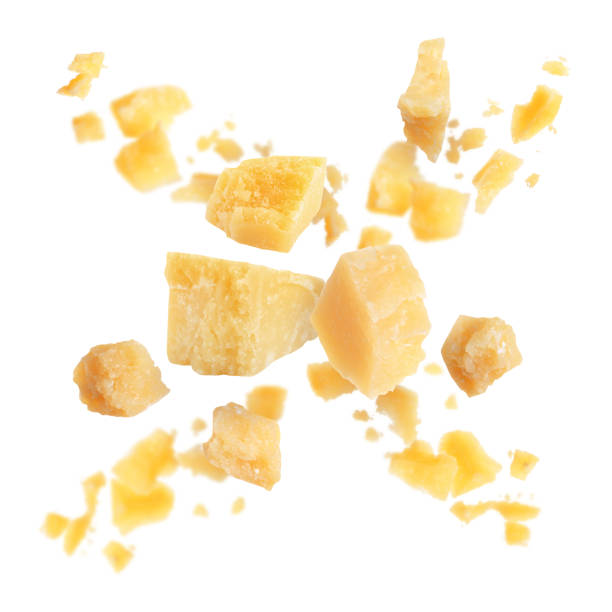 istock Tasty parmesan cheese falling on white background 2177326566