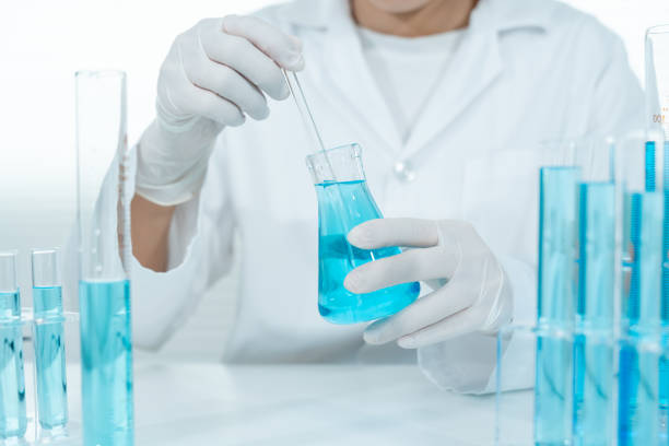 istock Scientist analyze biochemical samples in advanced scientific laboratory. Medical are mixing chemicals to test physical properties of cosmetic. develop viral. Biotechnology research in science lab. 2177328526