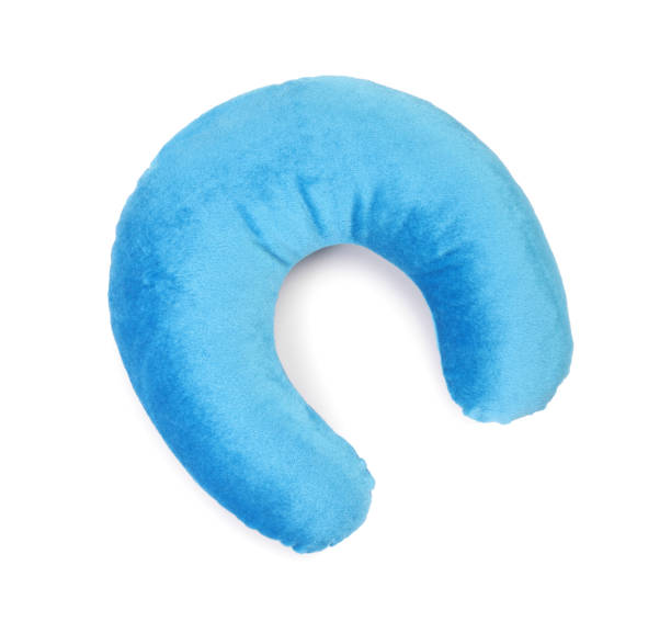 istock One blue travel pillow isolated on white, top view 2177329119