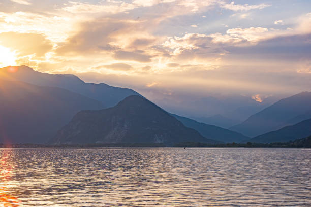 Sunset over mountains and lake, Lago Maggiore