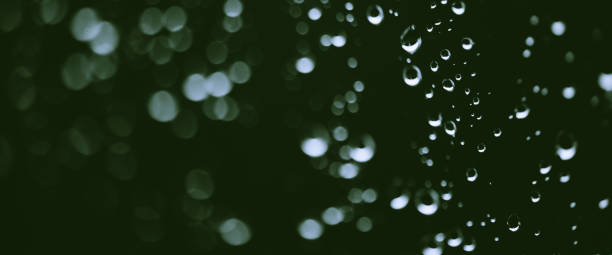 istock Atmospheric minimal monochrome backdrop with rain droplets on glass. Wet window with rainy drops and dirt spots closeup. Blurry minimalist background of dirty window glass with raindrops close up. 2177332986