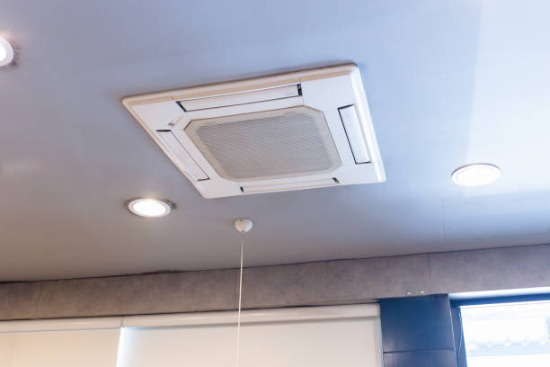 istock Modern ceiling mounted cassette type air conditioning system in coffee shop 2177335494