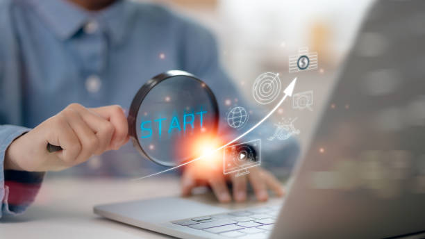 istock Startup concept with icon business and network connection on the modern virtual interface from the digital tablet. man writing on a tablet. 2177341492