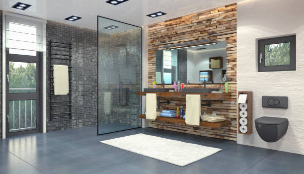istock 3d render of a modern bathroom with a large shower stall 2177342810
