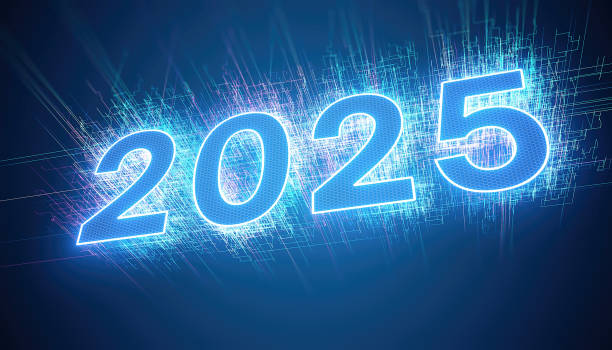 istock Illustration - abstract neon light with the numbers 2025. 2177343224