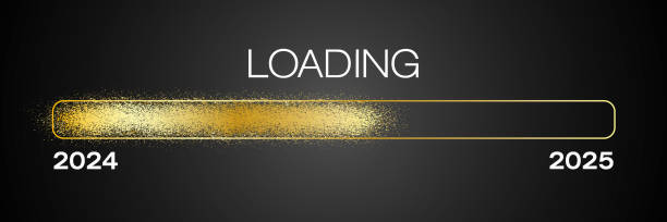 istock Illustration of a loading bar in gold with the message loading 2025. 2177343230