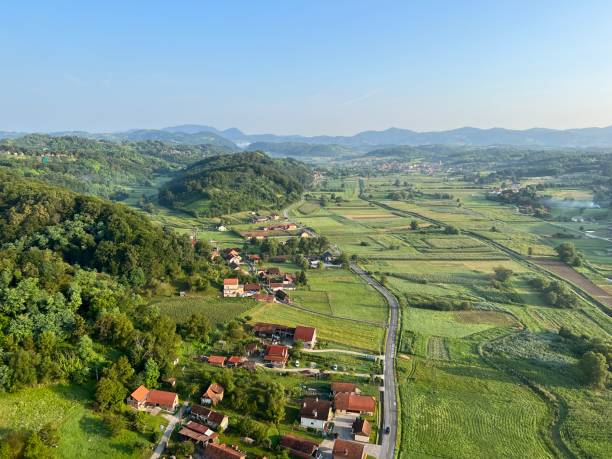 istock View of forests, fields, villages and Zagorje hills, during a panoramic balloon flight over Croatian Zagorje - Croatia (Panoramski let balonom iznad Hrvatskog zagorja - Hrvatska) 2177345578