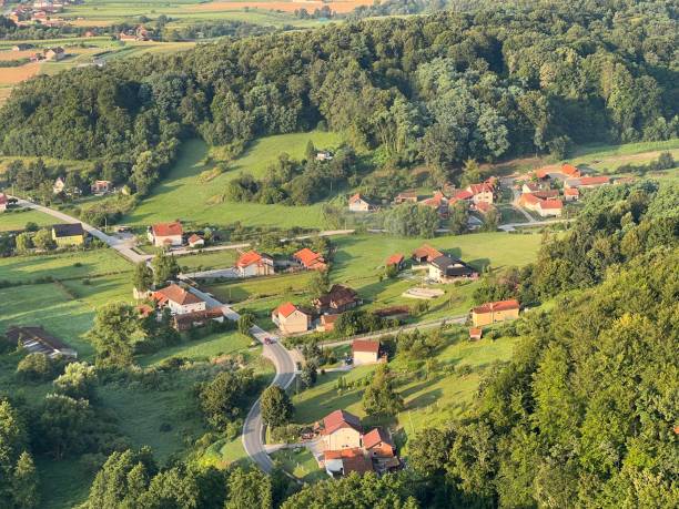 istock View of forests, fields, villages and Zagorje hills, during a panoramic balloon flight over Croatian Zagorje - Croatia (Panoramski let balonom iznad Hrvatskog zagorja - Hrvatska) 2177345587