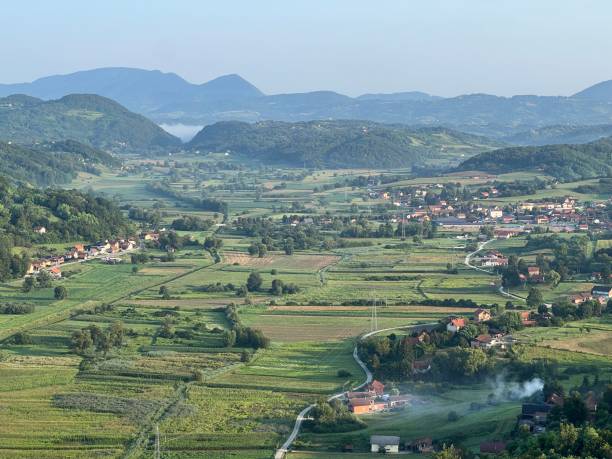 istock View of forests, fields, villages and Zagorje hills, during a panoramic balloon flight over Croatian Zagorje - Croatia (Panoramski let balonom iznad Hrvatskog zagorja - Hrvatska) 2177345612