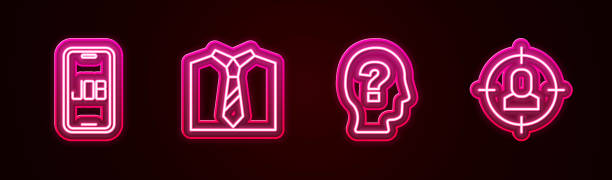 istock Set line Search job, Tie, Worker and Head hunting. Glowing neon icon. Vector 2177347647