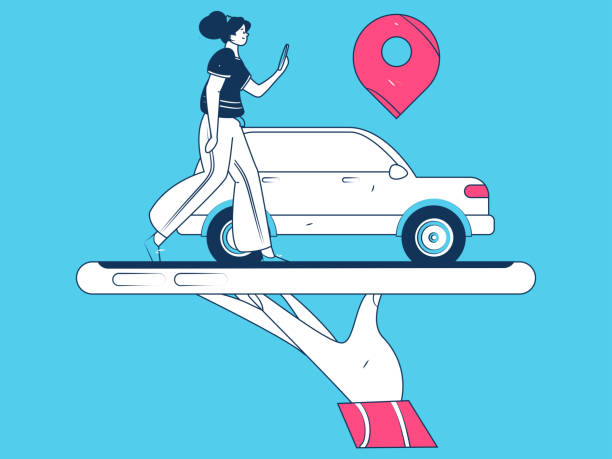 istock Flat vector concept operation hand drawn illustration of people taking a taxi 2177350478