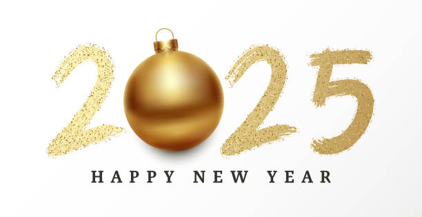 istock 2025 Happy New Year text with golden christmas ball.  Banner background with glitter sparkling brush. Vector celebration design. Holiday greetings and new year's eve events 2177353164