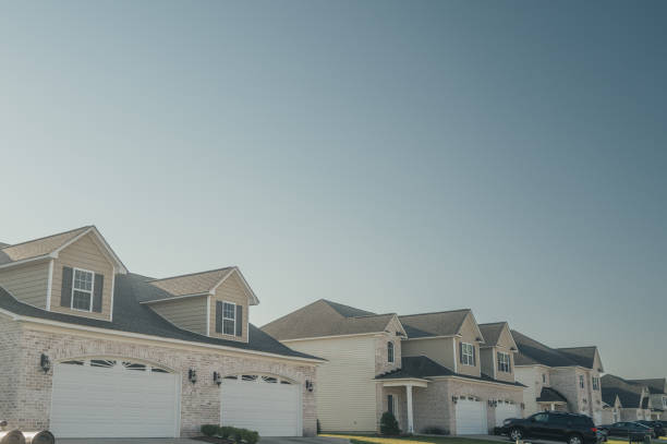 istock North Carolina Homes - Neighborhood - Brick Duplex - Double Unit - Copy Space - Wide 2177355131