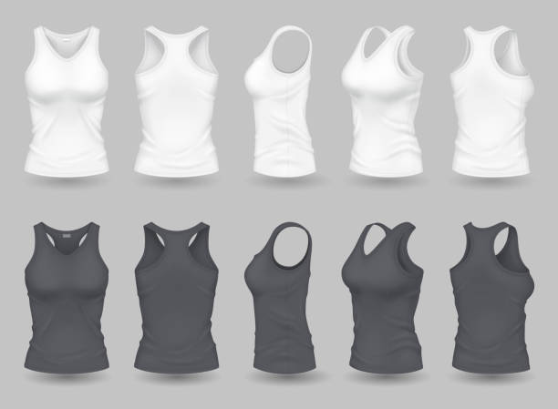 istock Women tank tops with mockup design realistic illustration set 2177359595