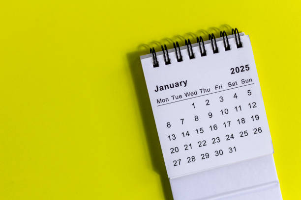 istock Hello, January. January 2025 planning calendar on a yellow background. 2177361024