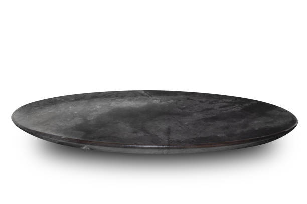 istock Black circle marble plate isolated on white background. 2177362891