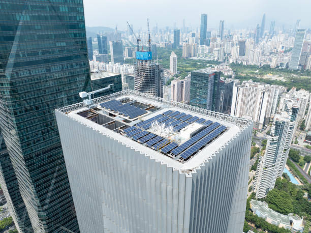 istock Solar power generation, green energy for urban buildings 2177363436