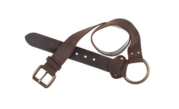 istock old brown leather belt with copper buckle isolated on white background 2177368174