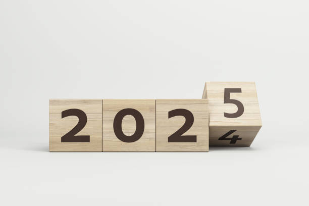 istock Concept of 2025 with wooden blocks on a plain background. 3D Rendering 2177368324