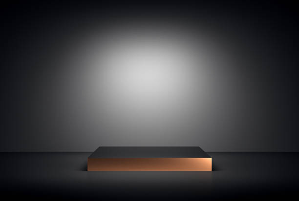 istock Modern pedestal display on a dark background for presentations and exhibitions. 3D Rendering 2177369401